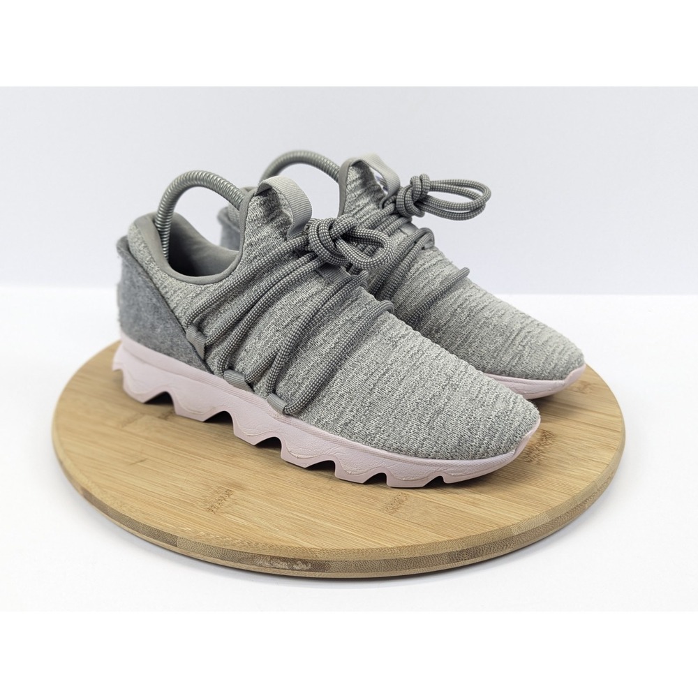 Sorel Kinetic Shoes‎ Lite Lace Womens 7 Grey Pink Knit Scalloped Sneakers
